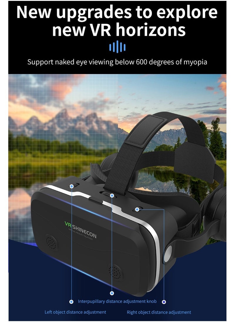 G15E VR Glasses IMAX 3D Movies Virtual Reality VR Glasses Google Cardboard Box VR Helmet for 4.7-7 Phone, Support Game Joystick (Black)