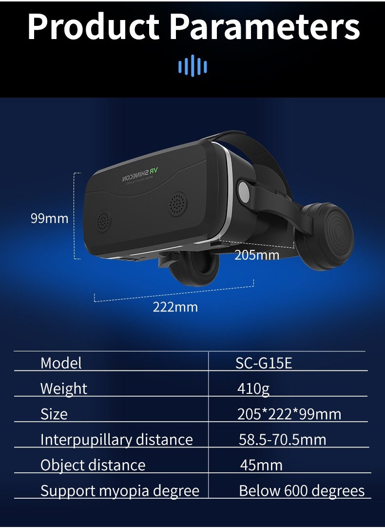 G15E VR Glasses IMAX 3D Movies Virtual Reality VR Glasses Google Cardboard Box VR Helmet for 4.7-7 Phone, Support Game Joystick (Black)