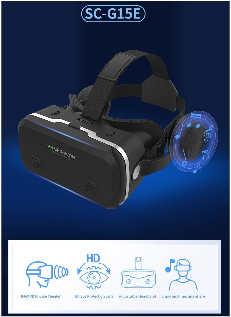 G15E VR Glasses IMAX 3D Movies Virtual Reality VR Glasses Google Cardboard Box VR Helmet for 4.7-7 Phone, Support Game Joystick (Black)