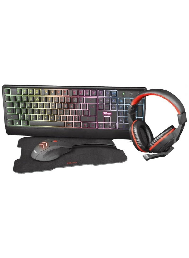 4in1 Colorful Backlit English/Arabic Wired Keyboard, Mouse, Headphone & Mouse Pad PC Gaming Kit, 4 Bundle Set