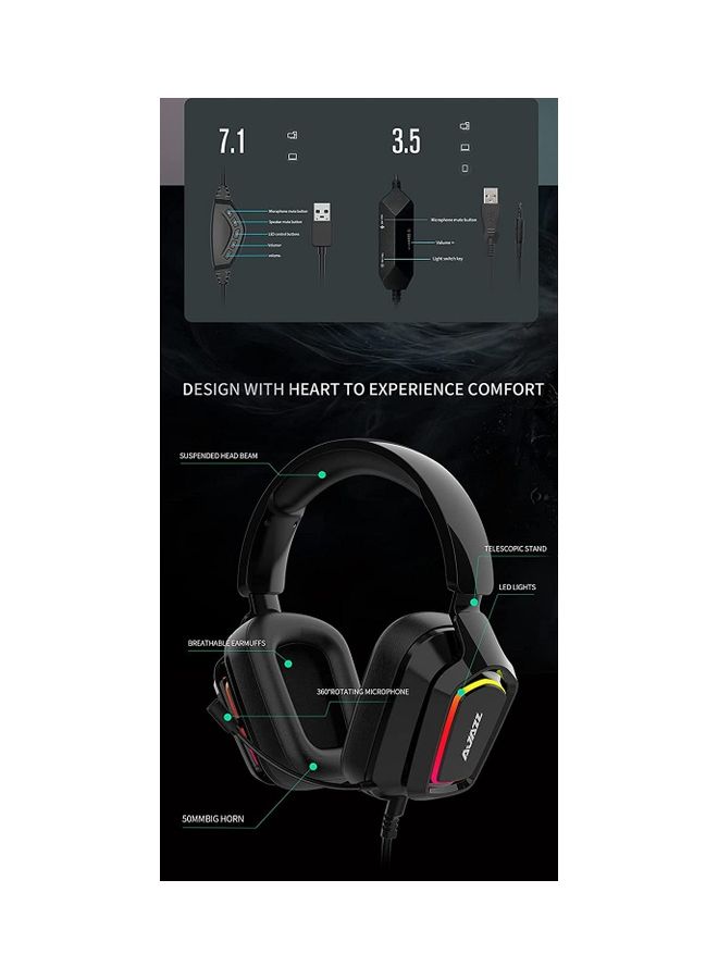 USB 7.1 Surround Sound Headset with RGB Lighting and Telescopic Microphone