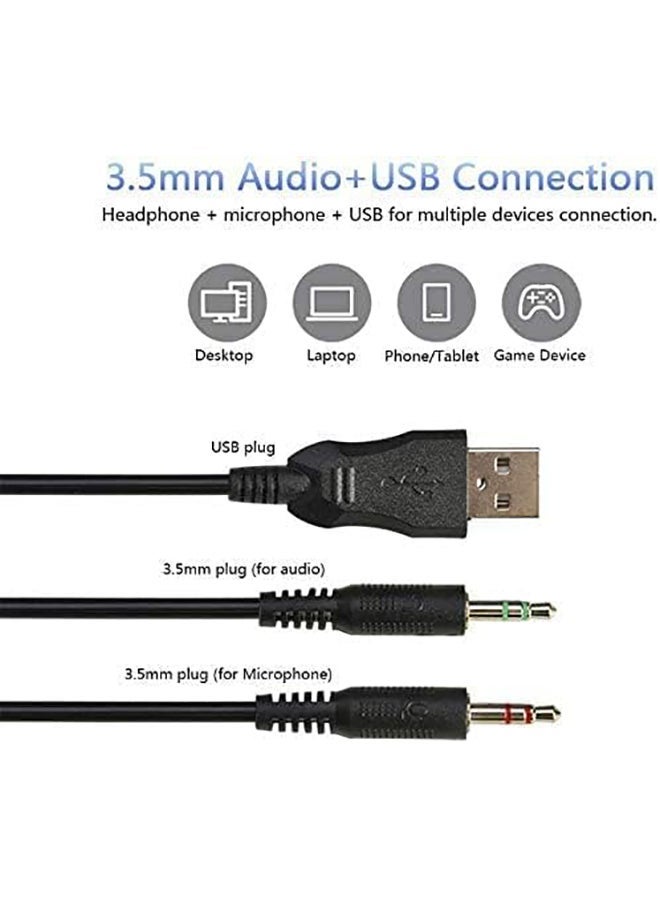 AX120 Luminous Headset 3.5mm Audio USB Connector 50mm Surround Bass Sound Music Headphone Omnidirectional Microphone Soft Breathable Earmuffs Earphones for Computer Office Gaming
