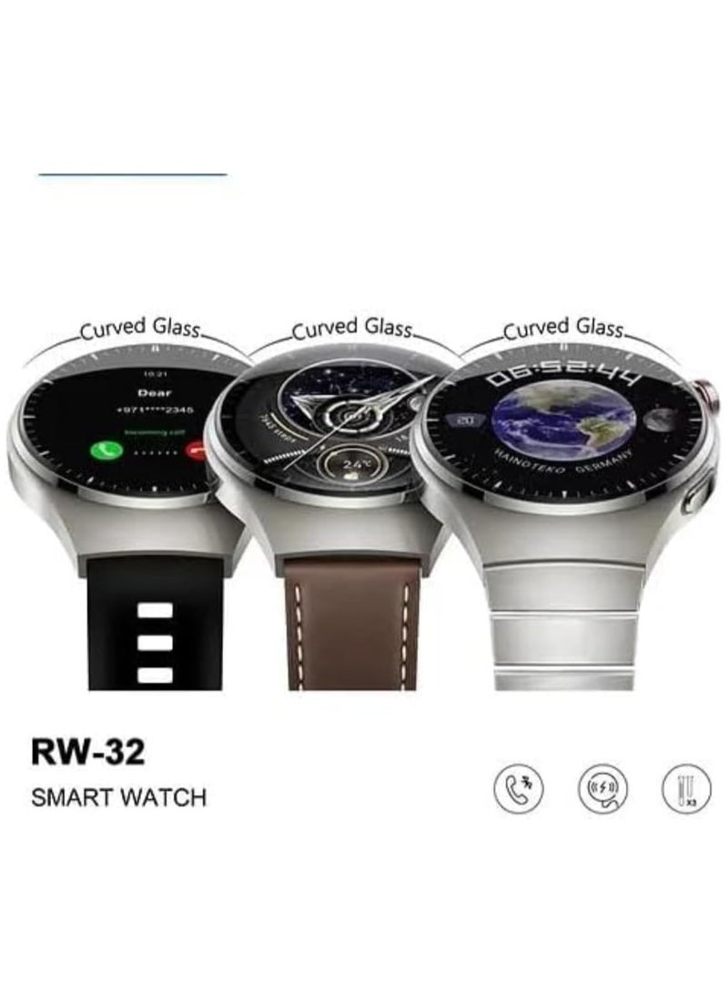 RW 32 Smart Watch With 3 Pairs Straps HD IPS AMOLED Display Waterproof Smartwatch 4 Pro Curved Glass App Control Heart Rate GPS And Fitness Smartwatch