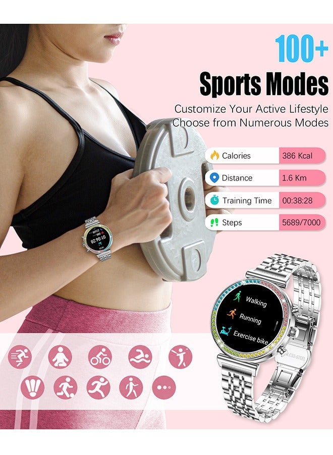 Women's Bluetooth Smartwatch Full Screen Touch Supports Multiple Sports Modes Heart Rate Monitoring And Language Modes Universal For Android And Ios Systems RT I110 All Silver