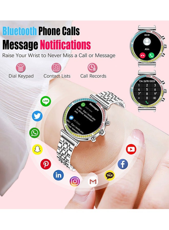 Women's Bluetooth Smartwatch Full Screen Touch Supports Multiple Sports Modes Heart Rate Monitoring And Language Modes Universal For Android And Ios Systems RT I110 All Silver