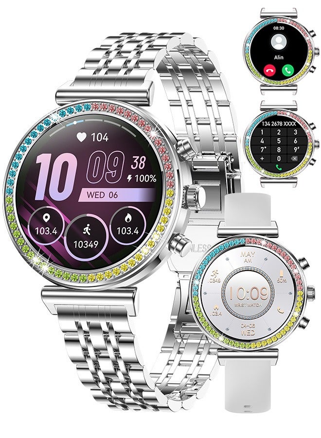 Women's Bluetooth Smartwatch Full Screen Touch Supports Multiple Sports Modes Heart Rate Monitoring And Language Modes Universal For Android And Ios Systems RT I110 All Silver