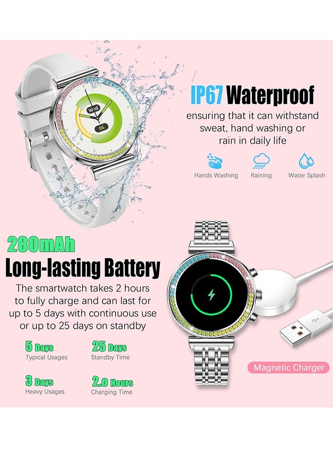 Women's Bluetooth Smartwatch Full Screen Touch Supports Multiple Sports Modes Heart Rate Monitoring And Language Modes Universal For Android And Ios Systems RT I110 All Silver