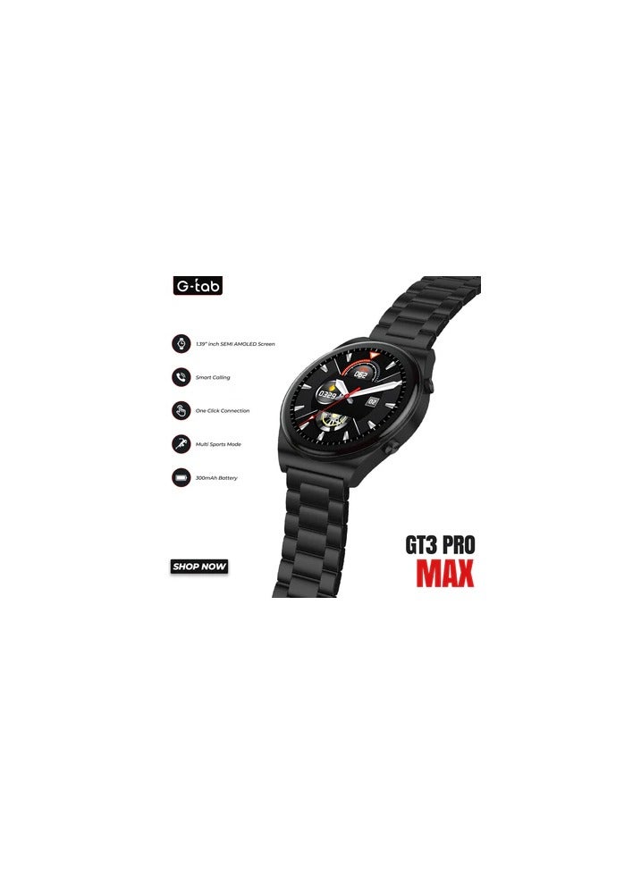 G-Tab GT3 Pro Max smartwatch/1.39 Inches Amoled/IP68 Waterproof/One Click Connection/300 mAh Battery/Health monitoring/Multi sport Mode/ 1 Year Warranty