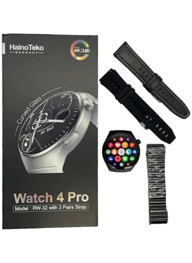 Haino Teko RW 32 Smart Watch With 3 Pairs Straps HD IPS AMOLED Display Waterproof Smartwatch 4 Pro Curved Glass App Control Heart Rate GPS And Fitness Smartwatch