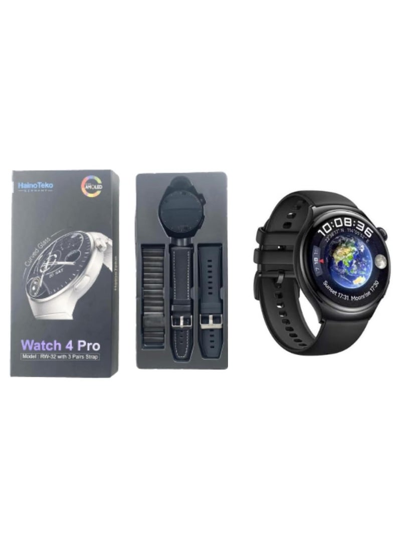 RW-32 Watch 4 Pro CURVED Glass smartwatches with 3 pair straps