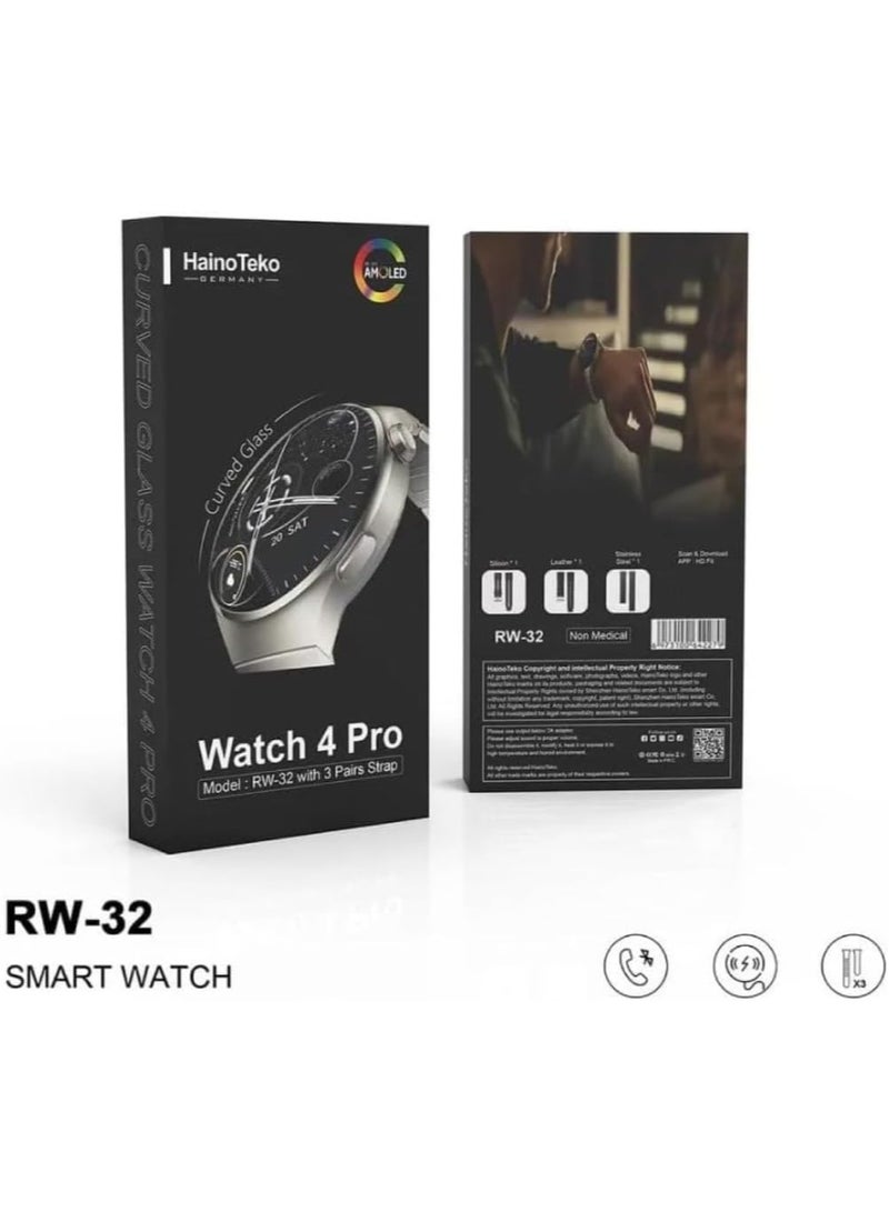 RW-32 Watch 4 Pro CURVED Glass smartwatches with 3 pair straps