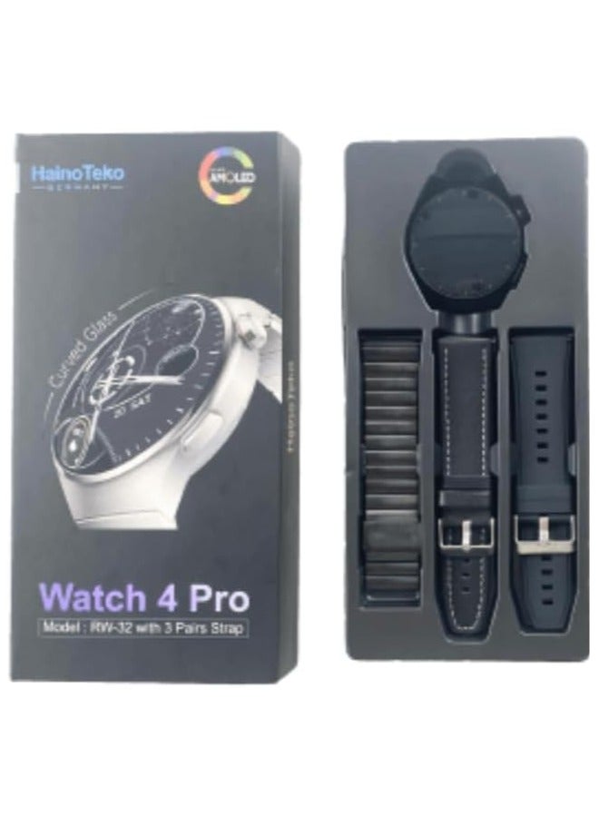 Haino Teko RW-32 Smart Watch_AMOLED_Carved Glass Display-Silicone + Stainless Steel 3 Strap,Bluetooth