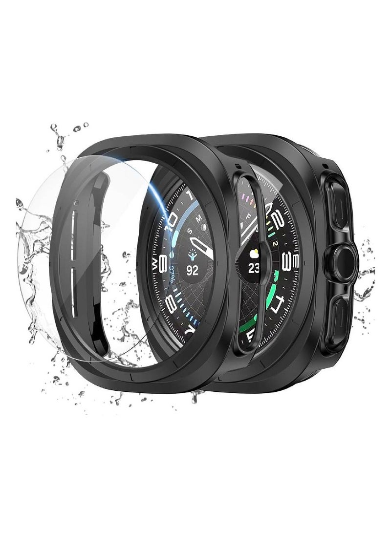 2+2 Pack for Samsung Galaxy Watch 7 Ultra Screen Protector Case 47mm, Hard PC Bumper Cover with Anti-Fog Tempered Glass Glass Screen Protector for Galaxy Watch 7 Accessories,Black,47mm