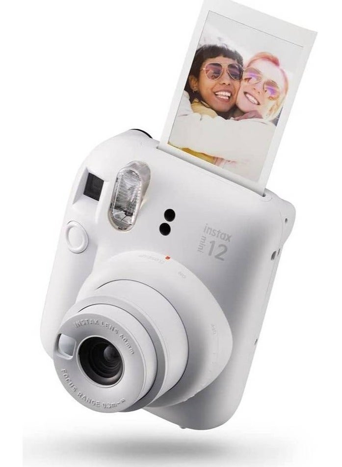 Fujifilm Instax Mini 12 Instant Camera, 60mm Lens, Automatic Exposure, 90 Seconds Developing Time, Automatic Light Adjustment, Automatic Film Ejection, Clay White