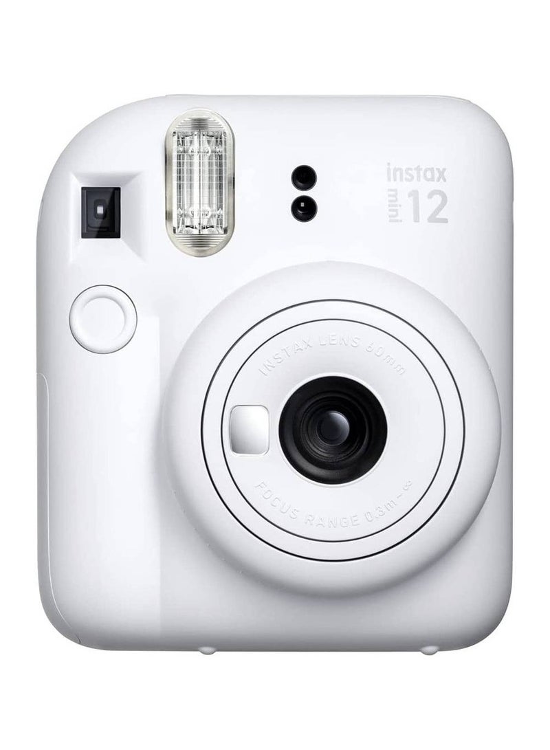 Fujifilm Instax Mini 12 Instant Camera, 60mm Lens, Automatic Exposure, 90 Seconds Developing Time, Automatic Light Adjustment, Automatic Film Ejection, Clay White