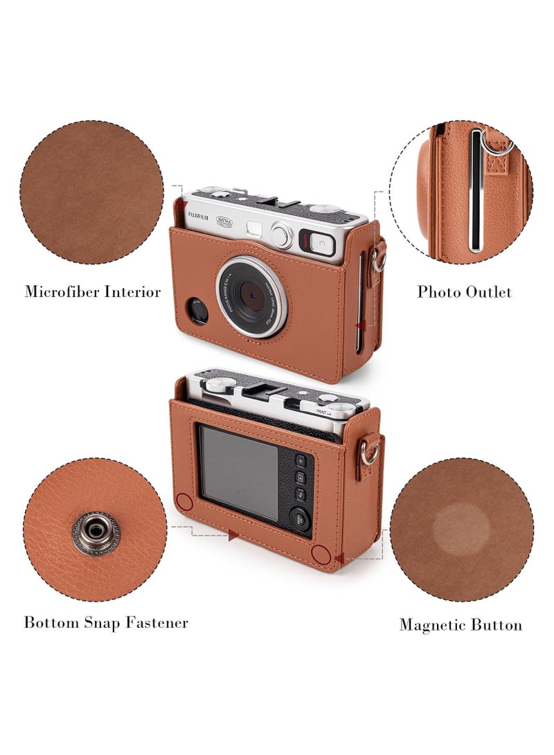 Mini EVO Case - Vintage PU Leather Protective Case for Fuji Instax Mini EVO Instant Camera - Removable Case with Adjustable Shoulder Strap Battery Charging Port