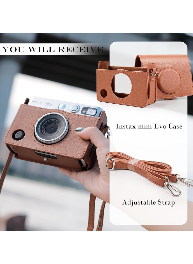 Mini EVO Case - Vintage PU Leather Protective Case for Fuji Instax Mini EVO Instant Camera - Removable Case with Adjustable Shoulder Strap Battery Charging Port