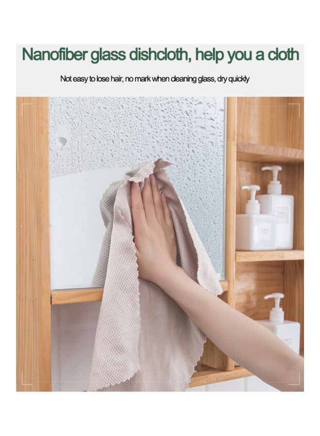 3-Piece Double-Faced Nanofiber Glass Cleaning Cloth Blue/Grey/Beige 30x40centimeter