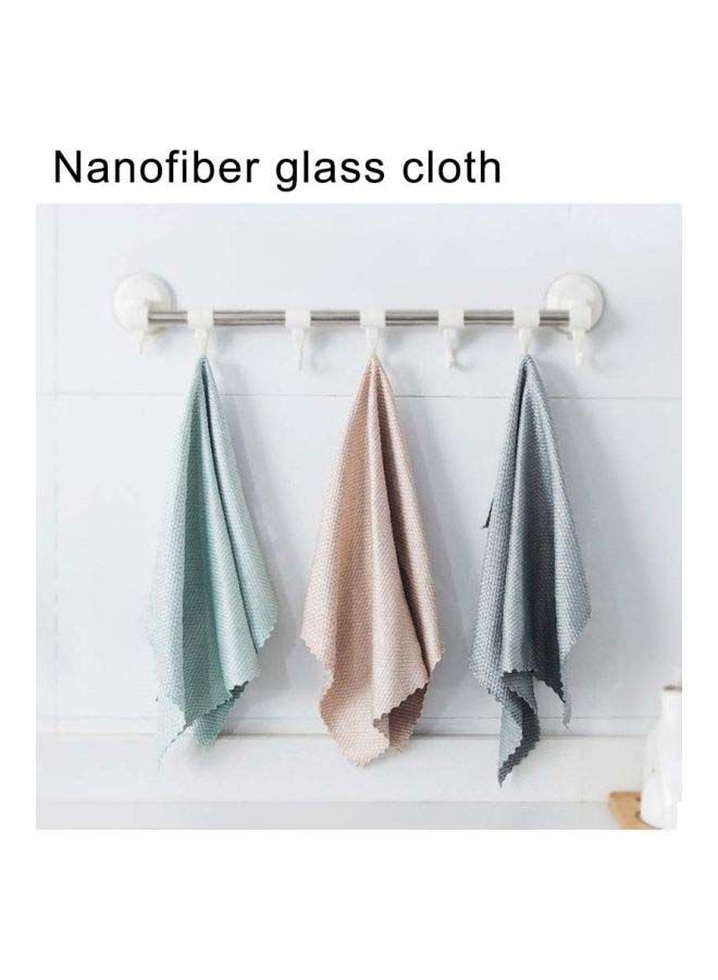 3-Piece Double-Faced Nanofiber Glass Cleaning Cloth Blue/Grey/Beige 30x40centimeter