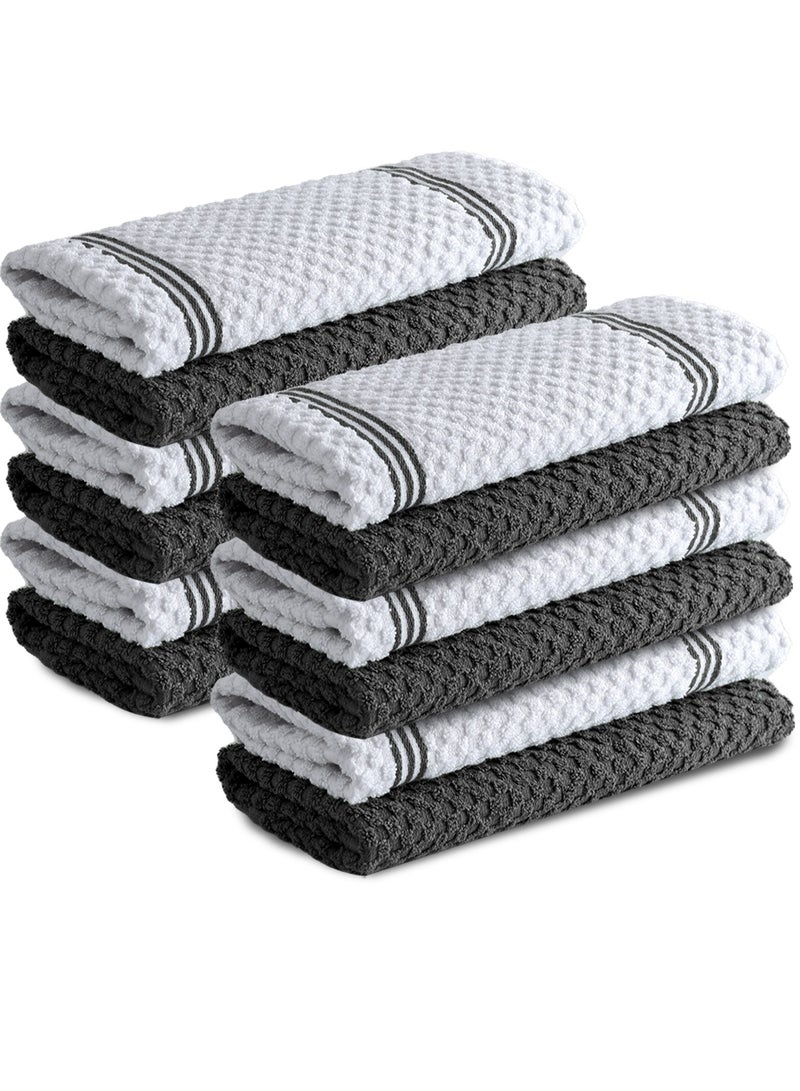 Premium Kitchen Towels – Pack of 12, 100% Cotton 40cm x 70cm Absorbent Dish Towels - 425 GSM Tea Towel, Terry Kitchen Dishcloth Towels- Grey Dish Cloth for Household Cleaning by Infinitee Xclusives