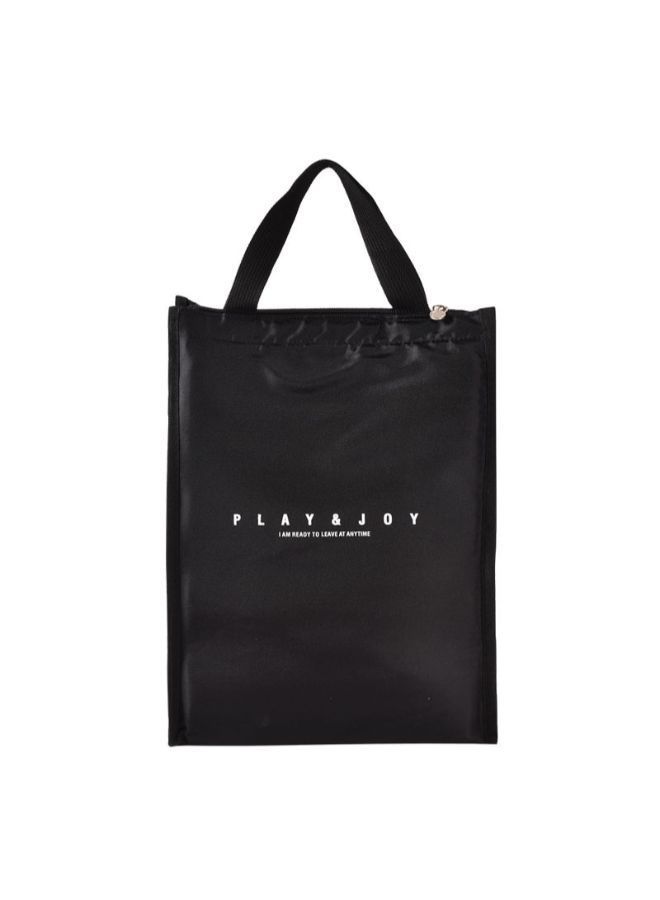 Striped Portable Thermal Lunch Bag Black 24x17x35centimeter