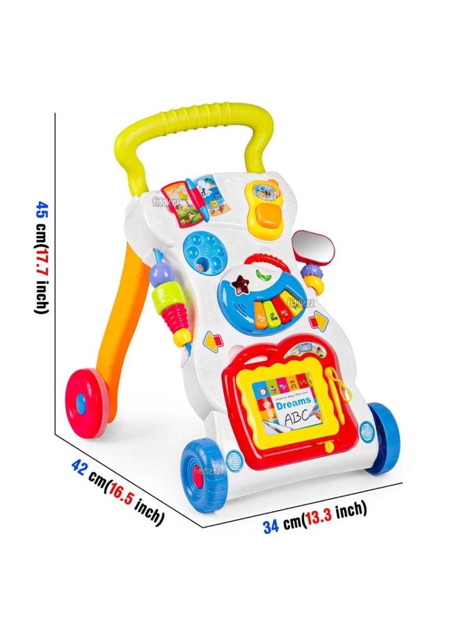 Baby Walker with Music and Toys Multi Functional Early Learning, Fine Motor, Limb Training Trolley Detachable Piano, Rattle, Lights, Phone