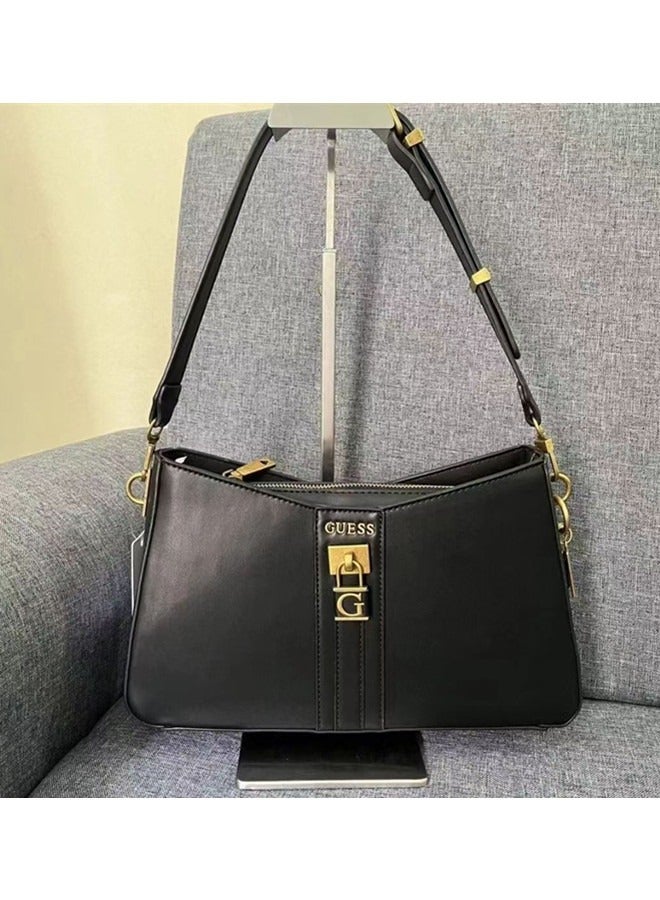 Black Women's Hardware Hanging Decoration Zipper Shoulder Bag Handbag 30cm * 18.5cm * 8cm