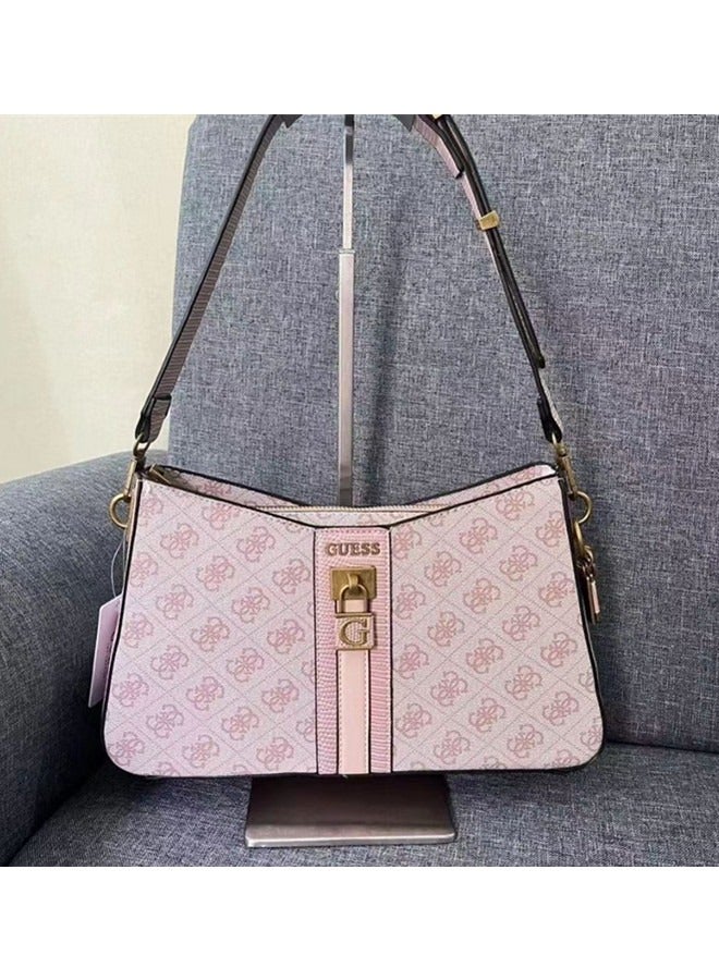 Pink Women's Hardware Hanging Decoration Zipper Shoulder Bag Handbag 30cm * 18.5cm * 8cm