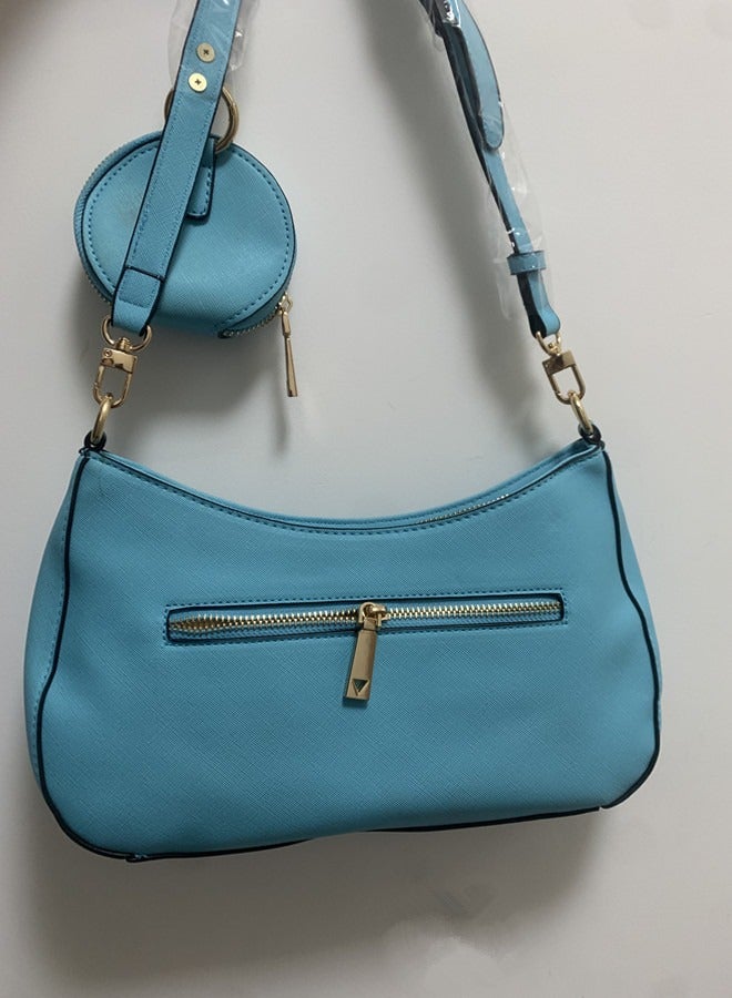 Women's Zipper Shoulder Bag PU Handbag Blue 29cm * 18cm * 6cm