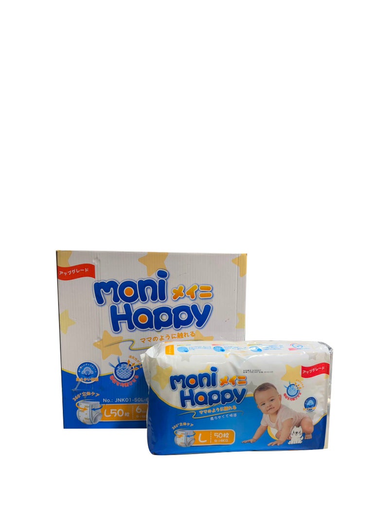 Moni Happy Baby Comfort Fit Pants Diapers | Diapers size 4, Large | jumbo pack Suitable for babies over 9-14 Kg and for 7-11 Months, 300 Diapers Up to 12 hours of Dryness PH Value <7, Better Fit value pack of 8