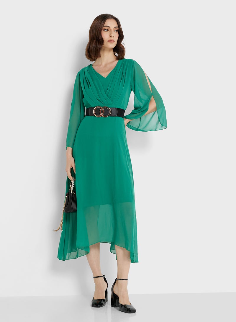 Slit Sleeve A-Line Dress