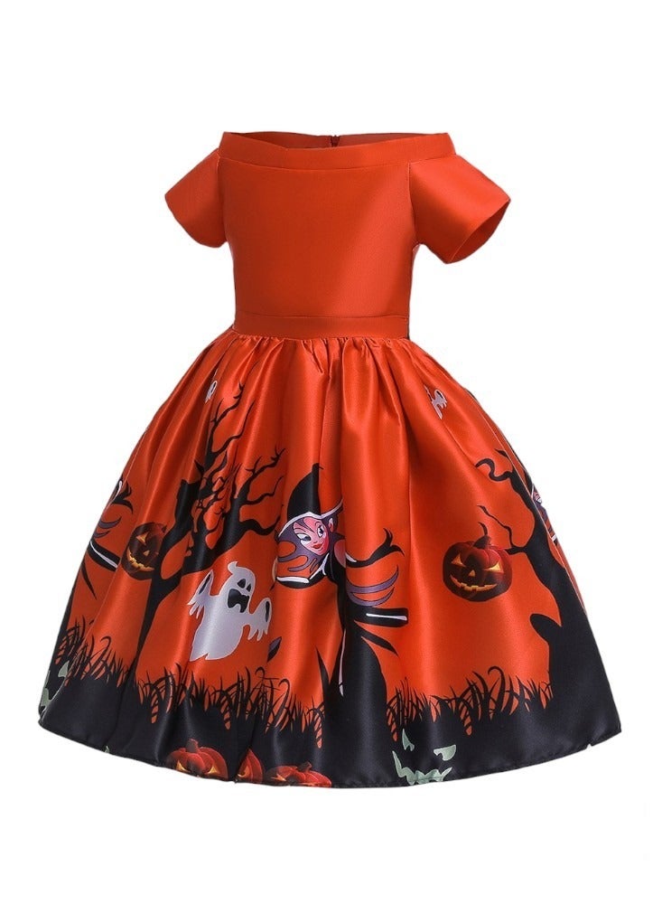 Halloween Printed Dress - Orange