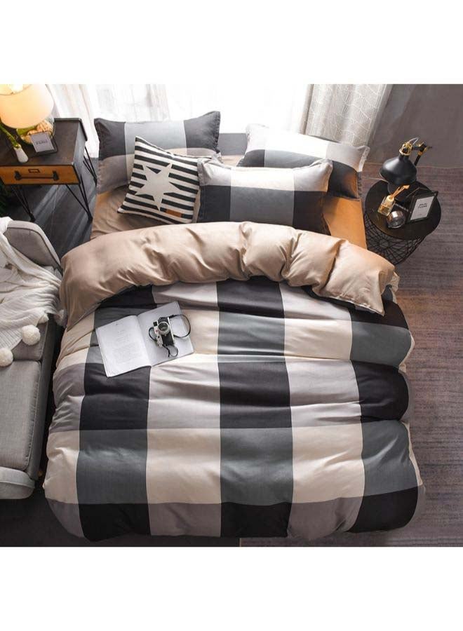 4-Piece European Style Checked Printed Duvet Cover Set polyester Black/Beige/Grey Single