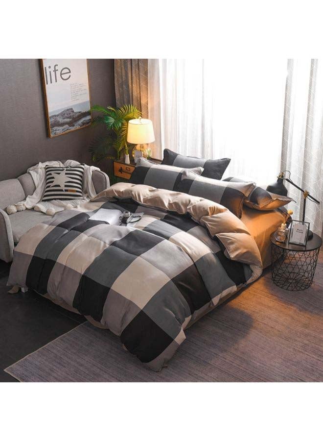 4-Piece European Style Checked Printed Duvet Cover Set polyester Black/Beige/Grey Single