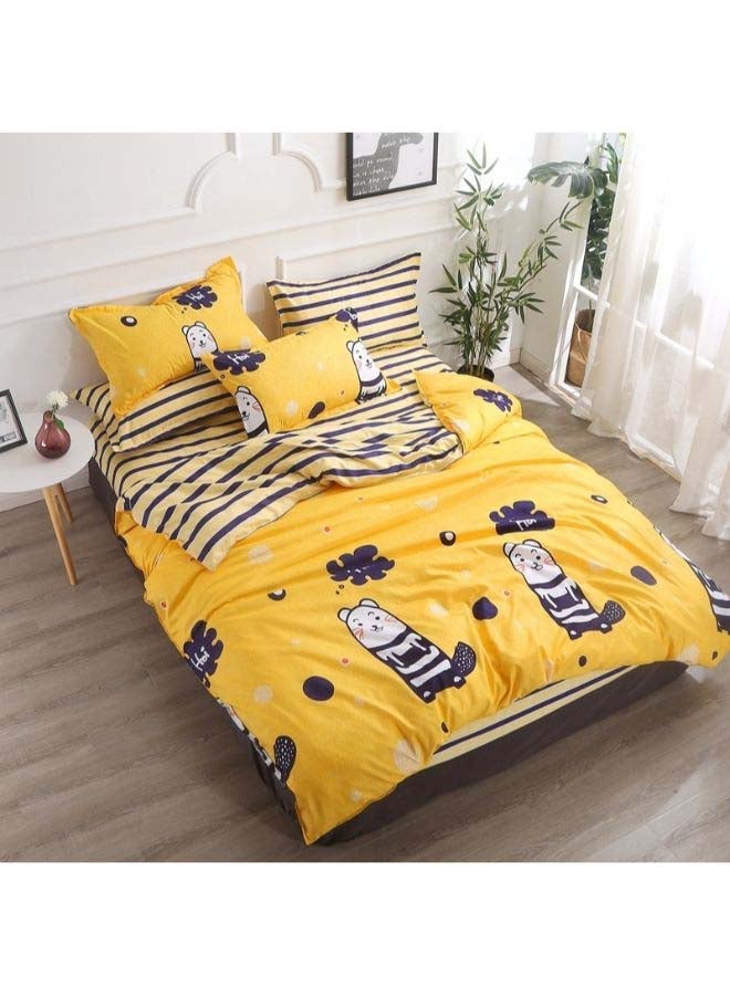 4-Piece European Style Printed Duvet Cover Set Polyester Yellow/Black/White