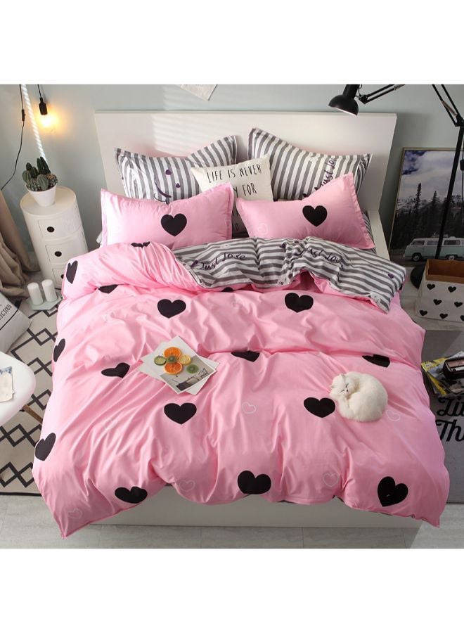 4-Piece Gorgeous Floral Design Duvet Cover Set Cotton Pink/Black Queen