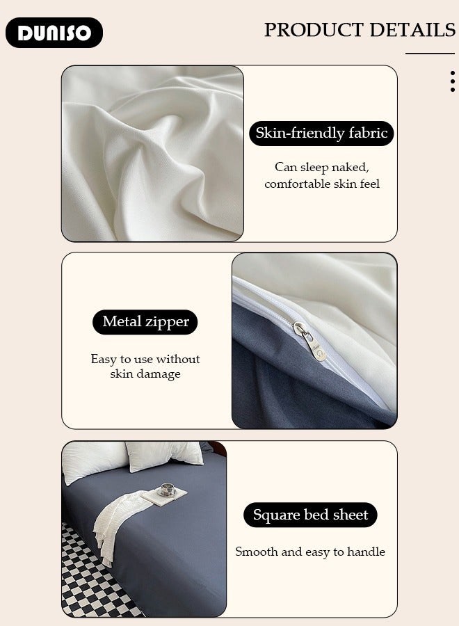 4 Packs Bed Sheet Sets, Soft Cotton Sheets Including Fitted Sheet Quilt Cover and 2 Pillowcases, Wrinkle and Anti Pilling Quilt Set for Double Sided Available, Comfortable Breathable Bedding Set for Bedroom and Guest Room 200*230cm