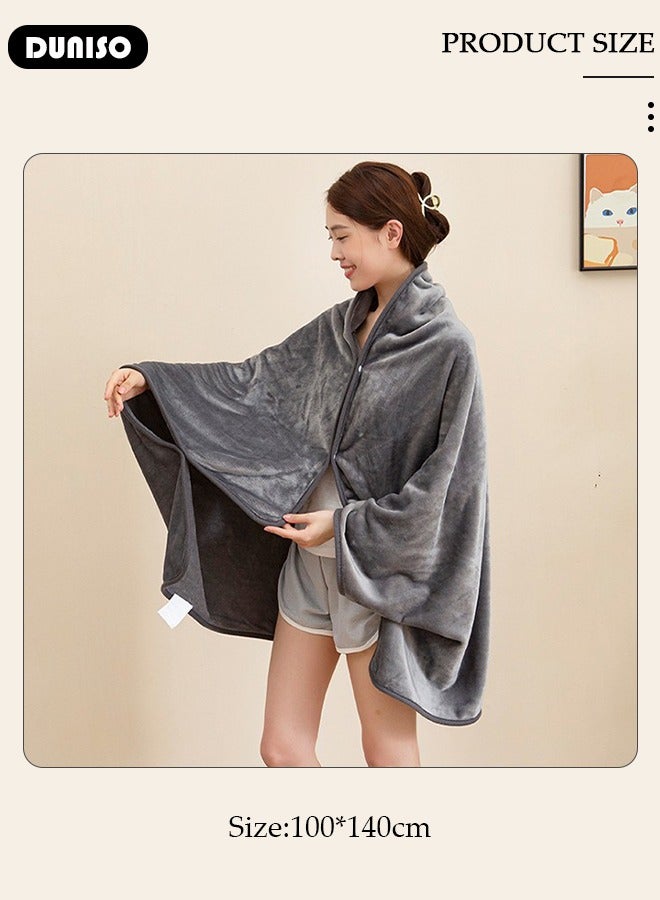 2 in 1 Wearable Blanket Button Shawl, Multifunction Shoulder Warm, Fleece Wearable Blanket, Comfy Poncho Throw, Lap Blanket for Winter, Home, Office, School