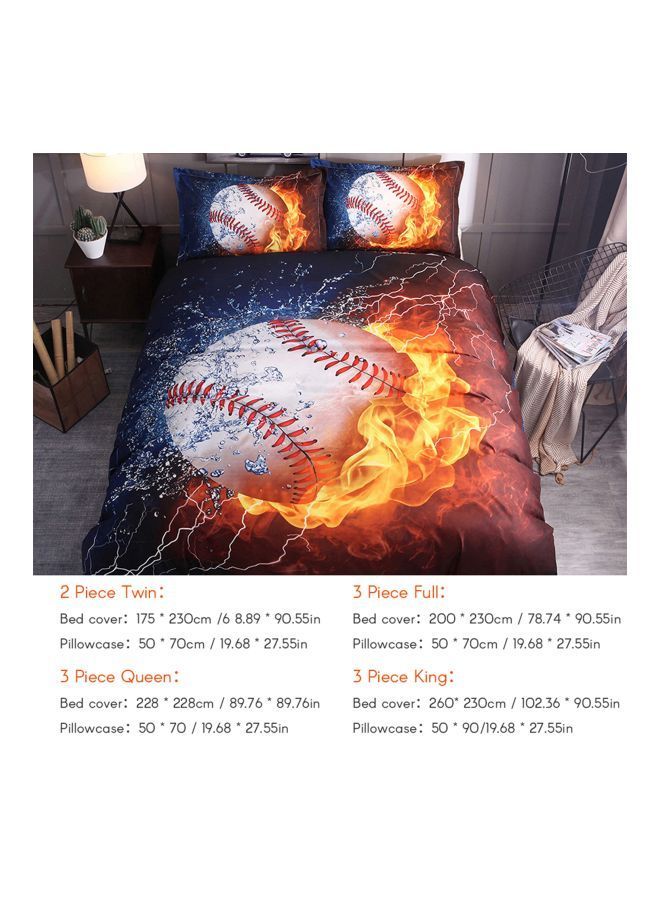 3-Piece Baseball Printed Bedding Set Polyester Blue/Yellow/White