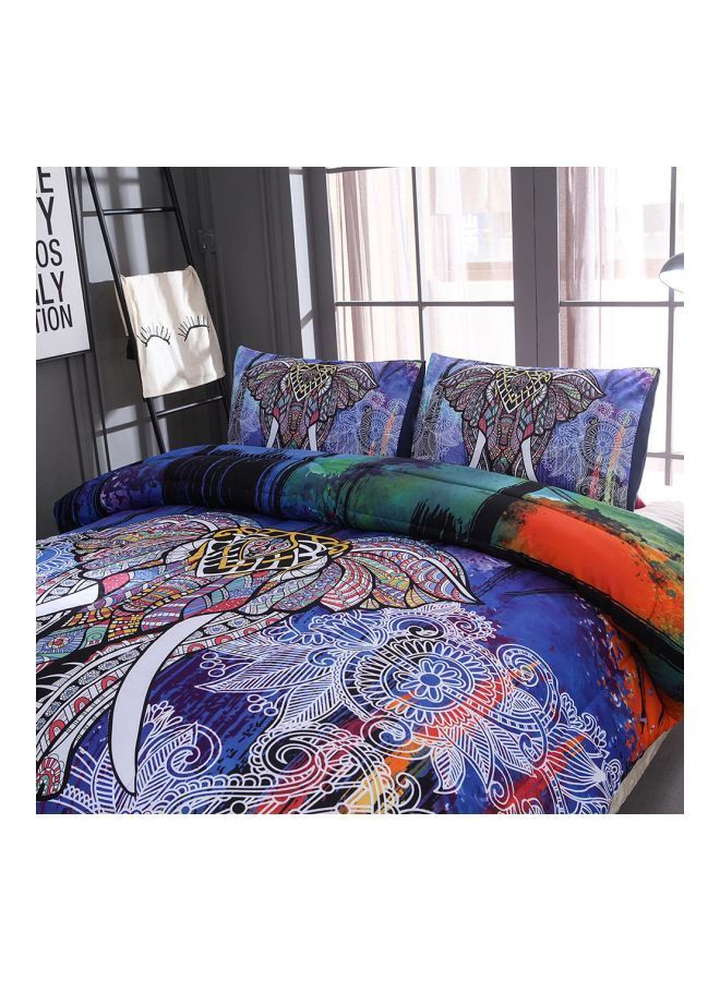 3-Piece Bed Cover Set Polyester Blue/White/Orange