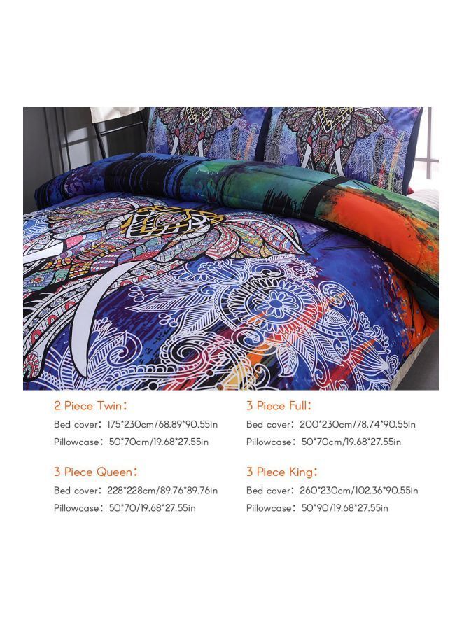 3-Piece Bed Cover Set Polyester Blue/White/Orange