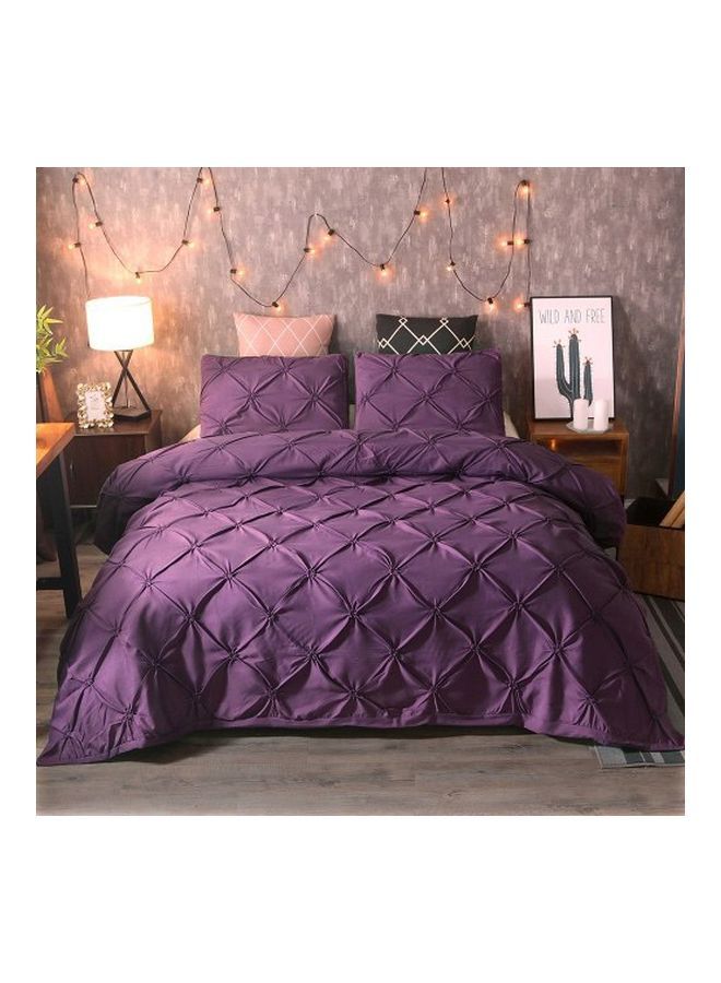 3-Piece Silk Flower Design Bedding Set Polyester Purple Twin