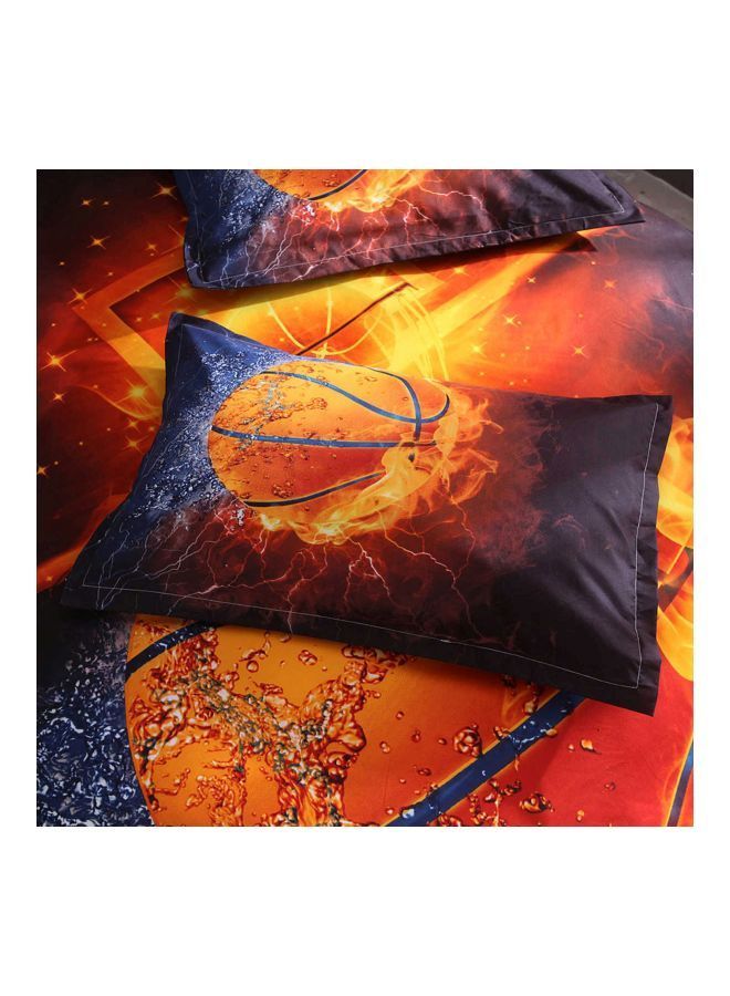 3-Piece Basketball Design Pillow Case And Bed Cover Set Polyester Blue/Orange/Red