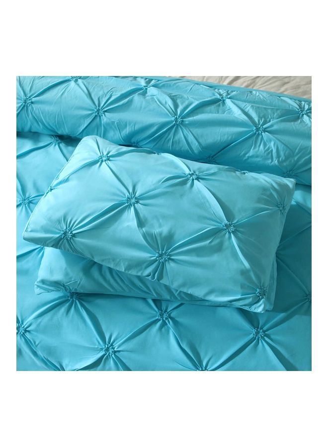 3-Piece Silk Flower Design Bedding Set Polyester Blue Single