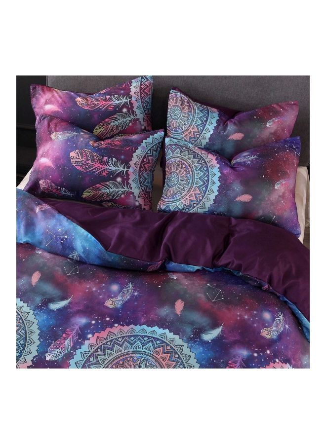 3-Piece Printed Bed Sheet Set Polyester Purple/White/Blue Twin