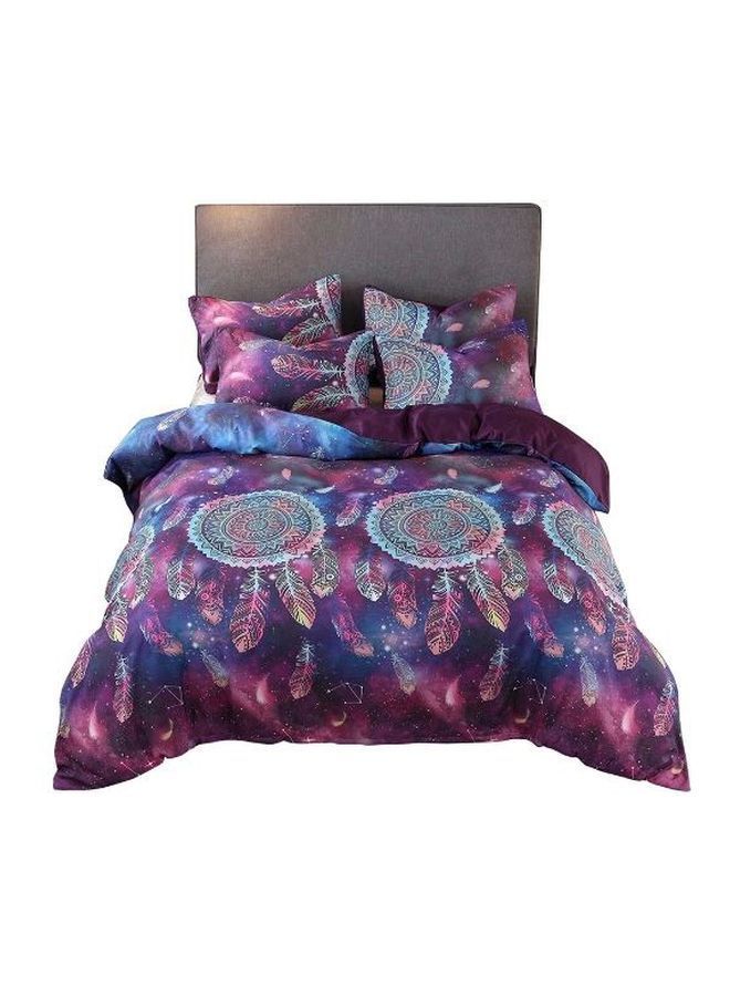 3-Piece Printed Bed Sheet Set Polyester Purple/White/Blue Twin