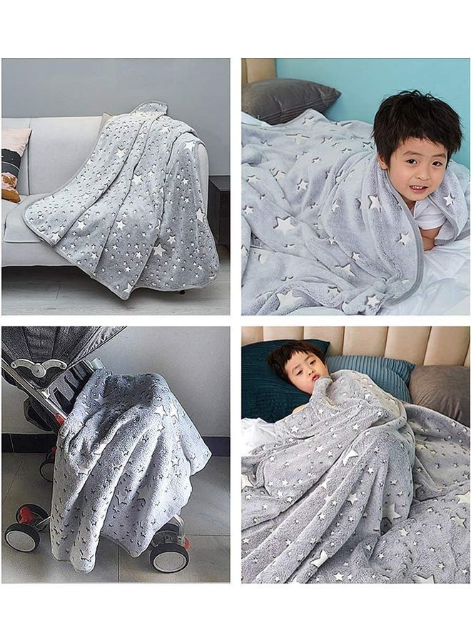 Warm and Cosy Glow In The Dark Blanket Cotton Grey 127 x 152cm