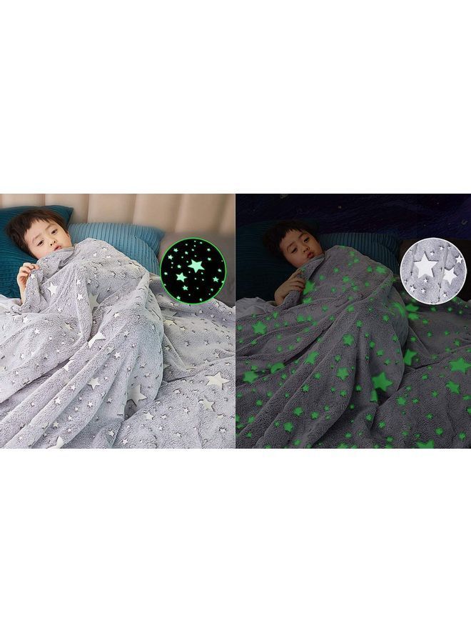 Warm and Cosy Glow In The Dark Blanket Cotton Grey 127 x 152cm