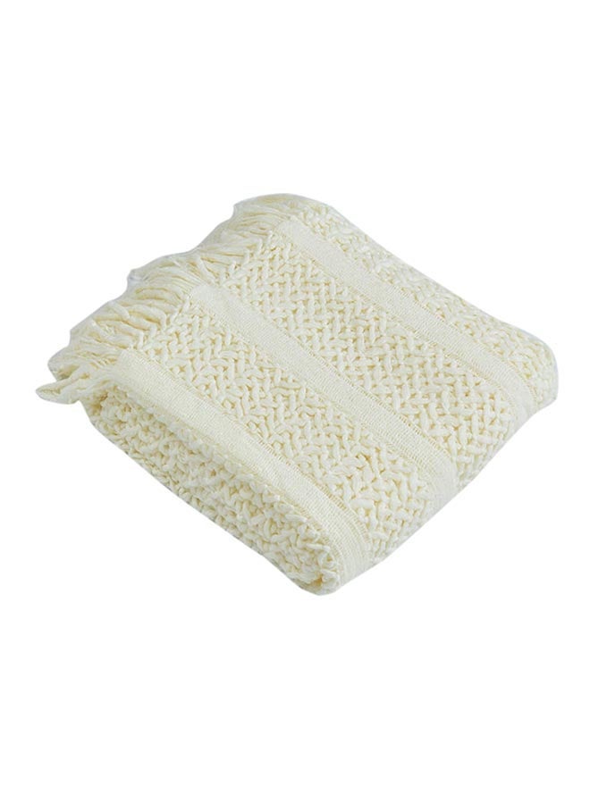 Tassels Design Comfy Knitted Blanket cotton White 130x170cm