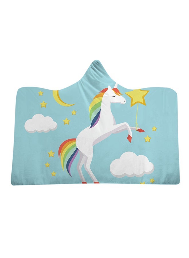 Cartoon Unicorn Hooded Blanket cotton Blue 130x150cm